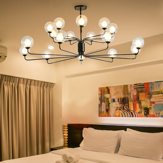 Contemporary 2-Tier Ball Clear Glass Chandelier With Radial Design - 8/12/18 Lights Black/Gold