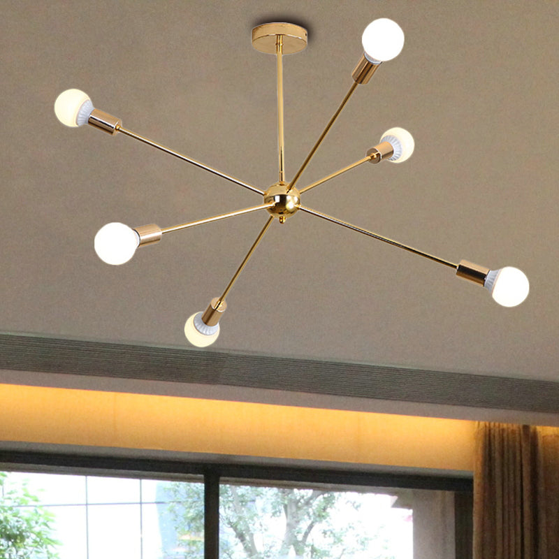 Modern Metal Starburst Chandelier Light - 6/10/12 Lights 26/38.5 Wide Gold Finish Bare Bulb Hanging