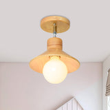 Modern Wooden Square/Trumpet/Pineapple Semi-Flush Ceiling Light - 1 Indoor Mount Wood / Trumpet