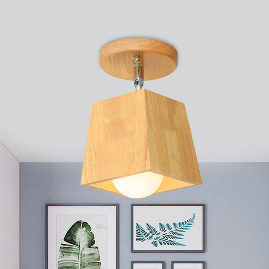 Modern Wooden Square/Trumpet/Pineapple Semi-Flush Ceiling Light - 1 Indoor Mount Wood / Square