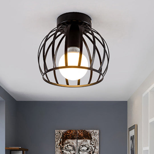 Minimalist Black/Gold Metal Cage Flushmount Light For Corridor Ceiling Mounted