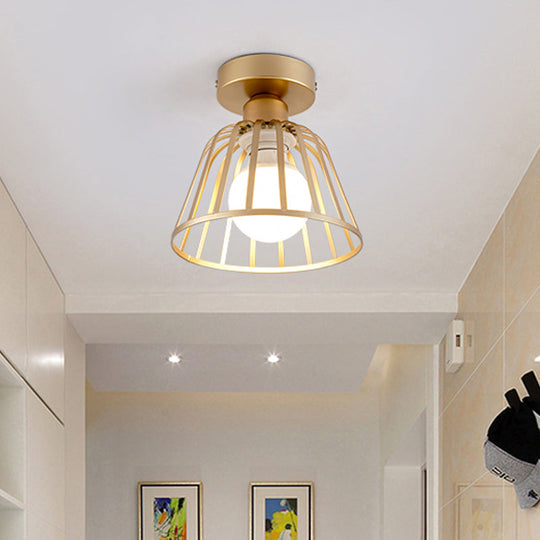 Contemporary Black/Gold Conical Flush Mount Ceiling Light For Staircases - Metal Fixture 1 Bulb