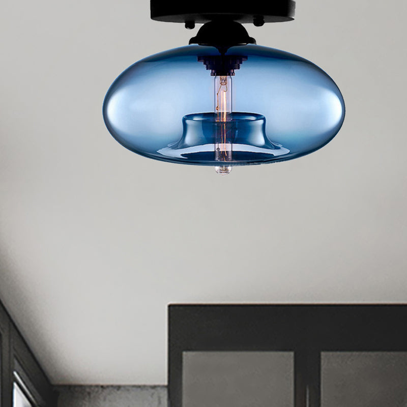 Modernist Glass Flush Ceiling Light Fixture - Oblong Shape 1 Sky Blue/Amber/Smoke Gray/Coffee 11