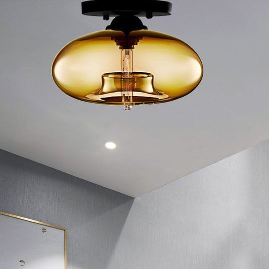 Modernist Glass Flush Ceiling Light Fixture - Oblong Shape 1 Sky Blue/Amber/Smoke Gray/Coffee 11’