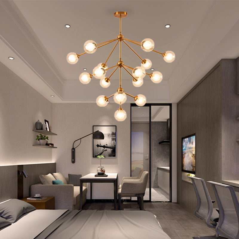 Sleek Metal Chandelier With Clear Glass Shades - Modern Sputnik Style Lighting For Bedroom