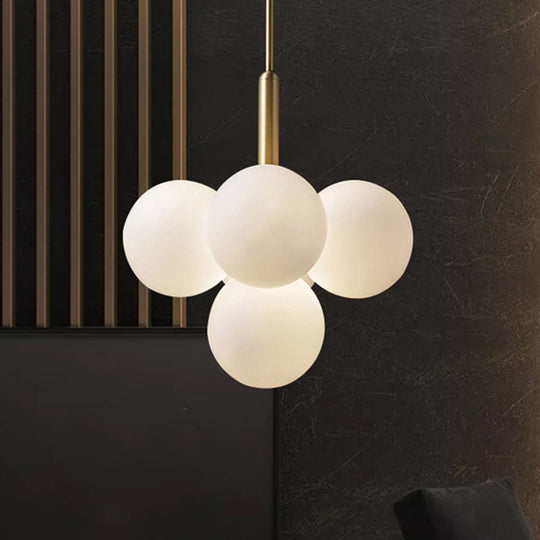 Contemporary Glass Chandelier Lamp - 5/13 Lights Spherical Design White Ball Pendant Light