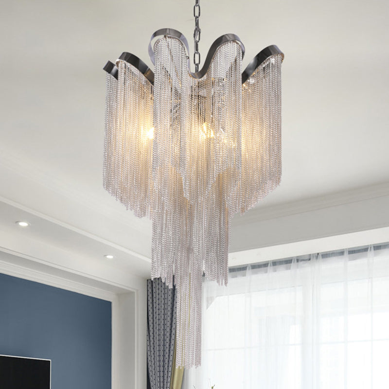 Modernist Nordic Style Silver Tassel Chandelier - 4-Light Ceiling Fixture