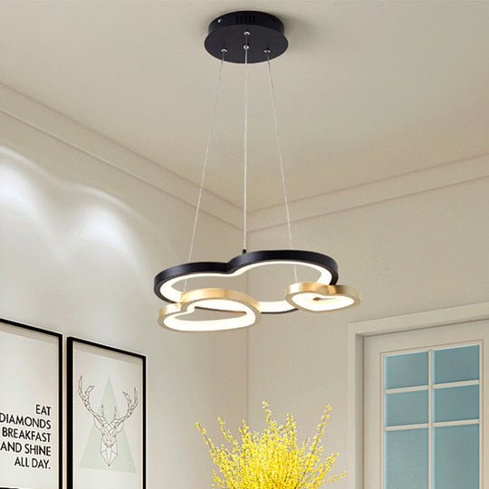 Modern Acrylic Heart-Shaped Chandelier Pendant Light - Black & Gold 3-Head Led Hanging Lamp