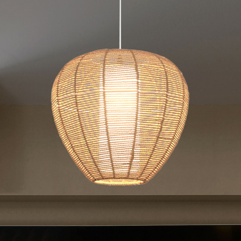 Modern Wood Hanging Pendant Lamp - Rope Drum/Teardrop Design For Living Room