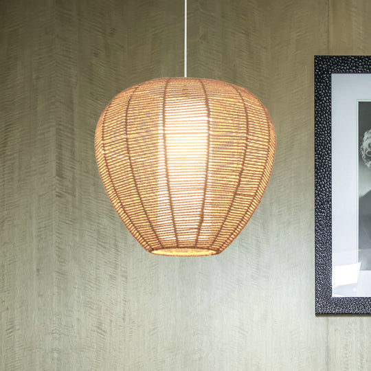 Modern Wood Hanging Pendant Lamp - Rope Drum/Teardrop Design For Living Room