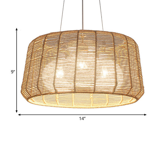 Modern Wood Hanging Pendant Lamp - Rope Drum/Teardrop Design For Living Room