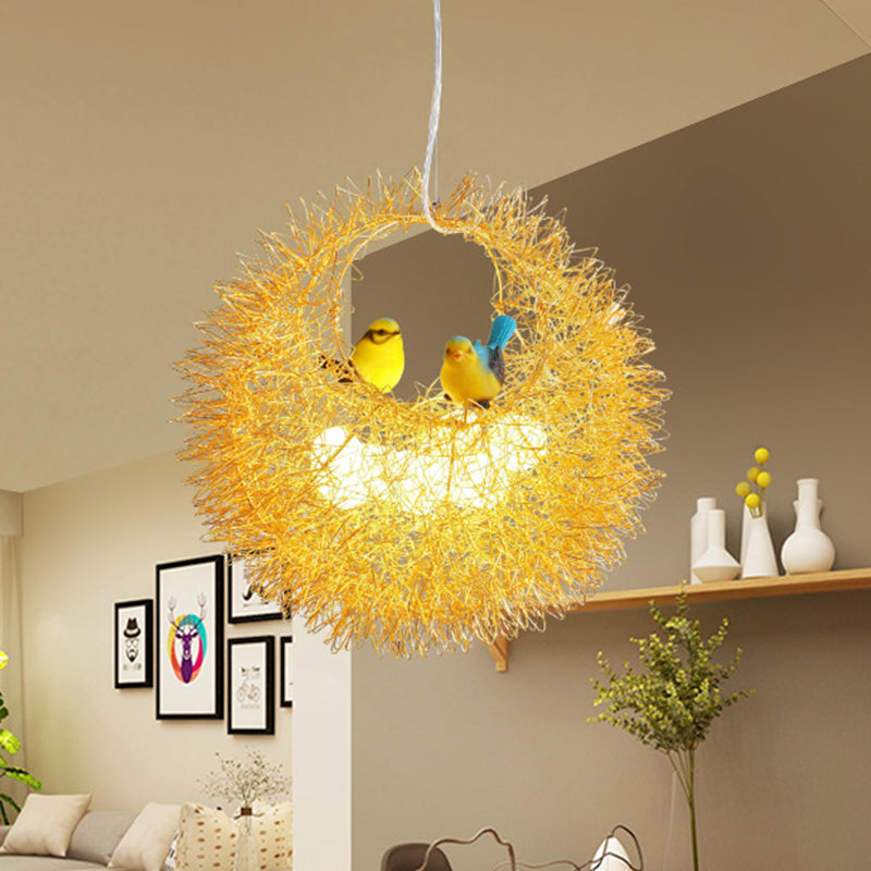 Gold Art Deco Nest Chandelier - 2-Light Ceiling Hung Fixture For Dining Room