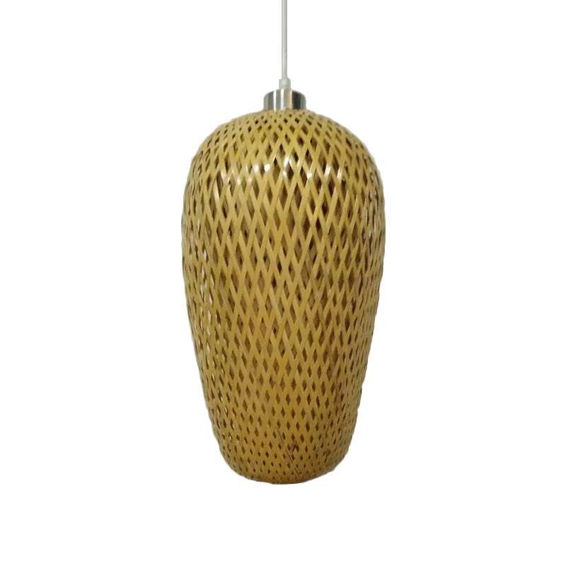 Wood And Bamboo Restaurant Pendant Lamp Kit With Weave Shade