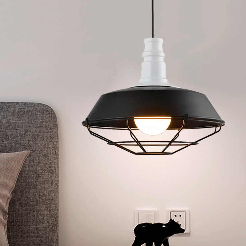 Industrial Metal Pendant Light Fixture With Wire Guard - Orange/Blue/Green Bowl Design