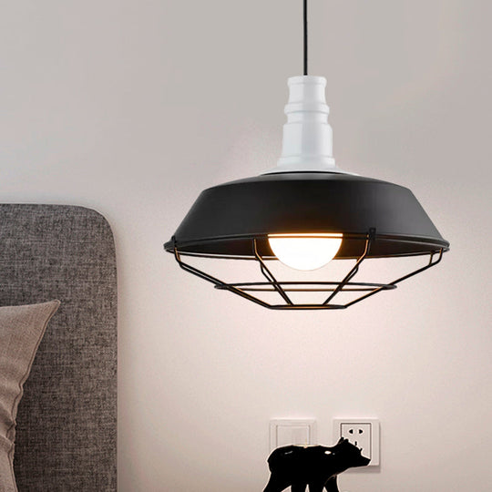 Industrial Metal Pendant Light Fixture With Wire Guard - Orange/Blue/Green Bowl Design