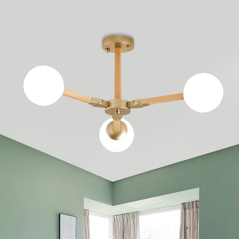 Contemporary Wood Branch Chandelier With White/Black/Gold Finish 3/6/9 Lights And White Glass Shade