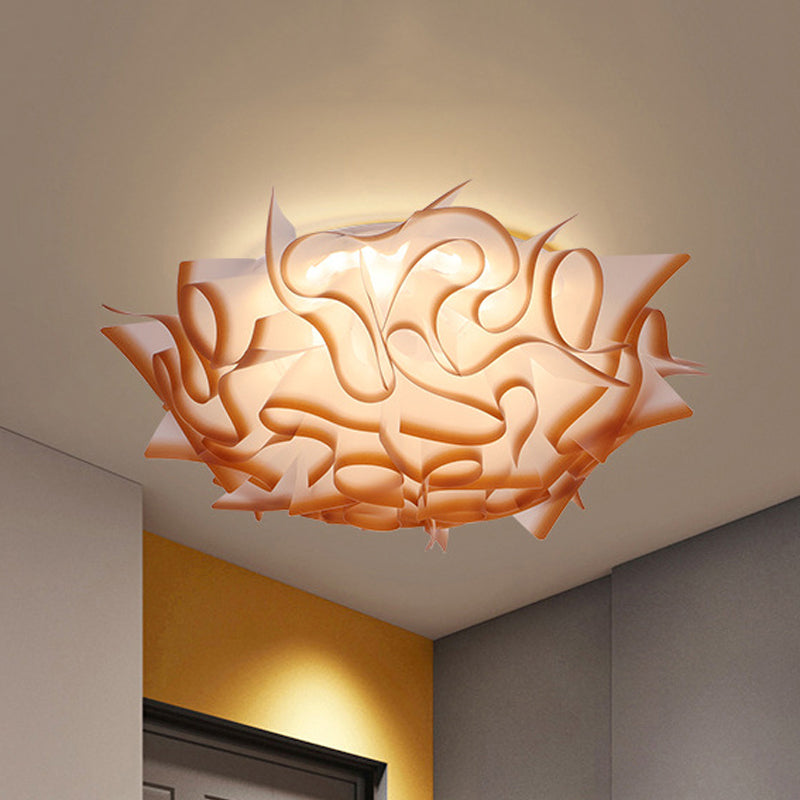 Nordic Flush Mount Led Light With Twist Acrylic Shade For Bedroom In White/Brown - 3 Gear Ceiling