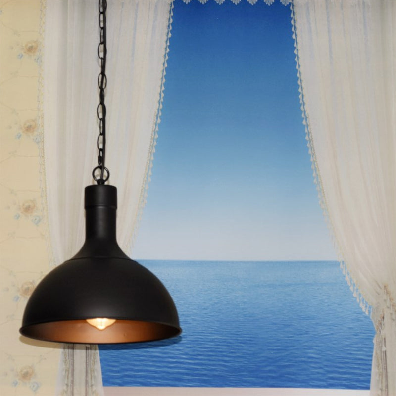Vintage Style Aged Brass/Black Pendant Lighting For Balcony - Metal Dome Shade 1-Light Hanging