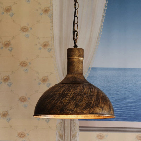 Vintage Style Metal Aged Brass/Black Pendant Lighting For Balcony - 1 Light Dome Shade Ceiling Lamp
