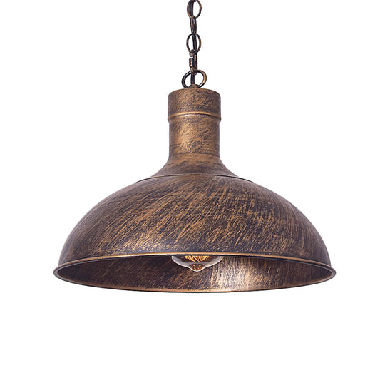 Vintage Style Aged Brass/Black Pendant Lighting For Balcony - Metal Dome Shade 1-Light Hanging