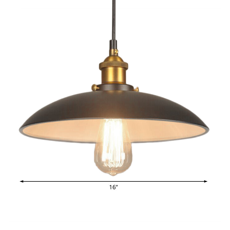Vintage Style Iron Pendant Lighting For Restaurants - Bowl Shade 1 Light Black Finish Sizes: 12’/16