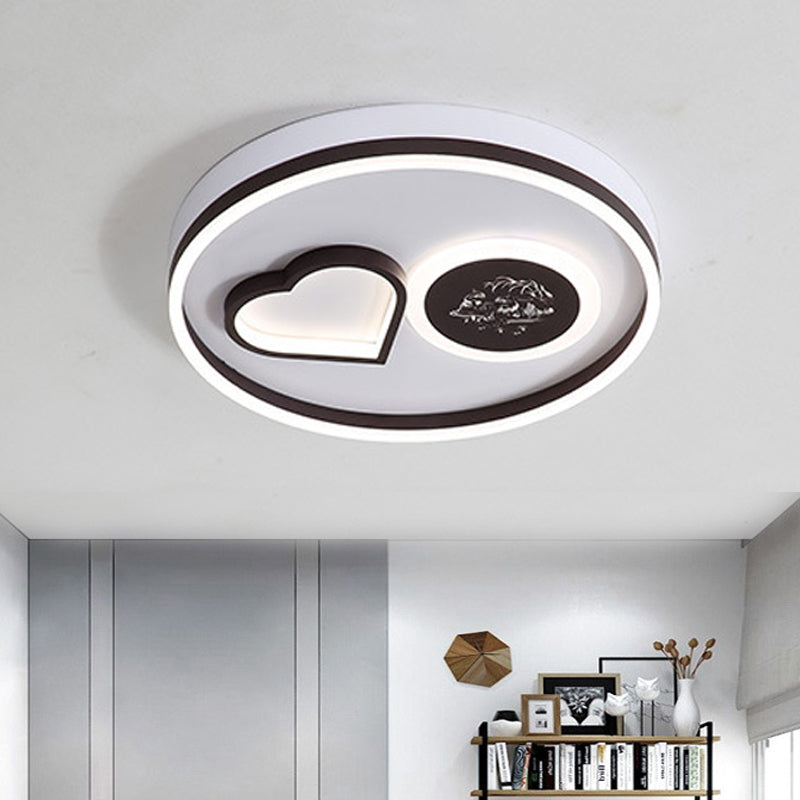 Modern Metal Led Round Flush Light In White/Brown For Living Room Ceiling - Warm/White Indoor