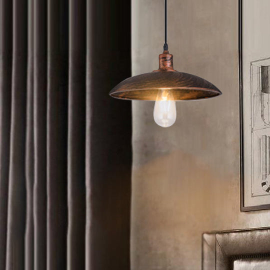 Rustic Iron Pendant Light With Adjustable Bronze Cord - 1 Bulb Hang Ceiling Lamp Bowl Shade 12.5/16