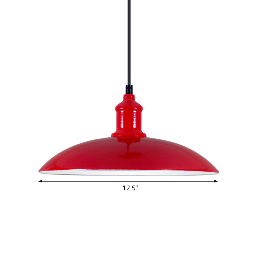 Metal Industrial Hanging Pendant Light - Green/Red Bowl Design 1 12.5’/16’ Width Ideal For