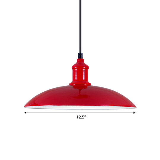 Metal Industrial Hanging Pendant Light - Green/Red Bowl Design 1 12.5’/16’ Width Ideal For