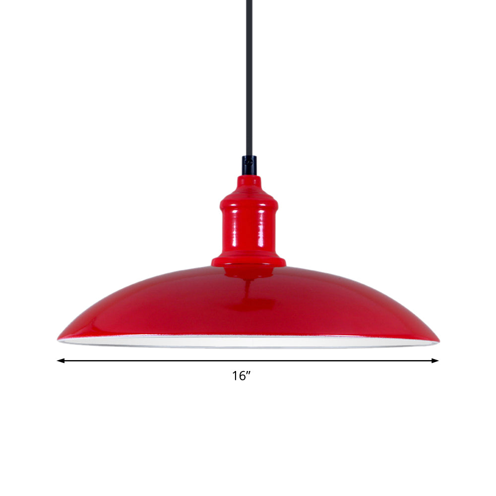 Metal Industrial Hanging Pendant Light - Green/Red Bowl Design 1 12.5’/16’ Width Ideal For