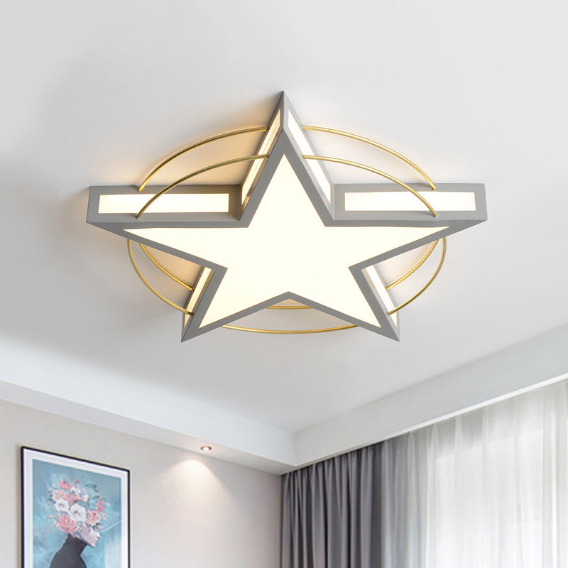 Nordic Metal Black/Grey Flush Mount Light With Acrylic Diffuser Star/Triangle Design