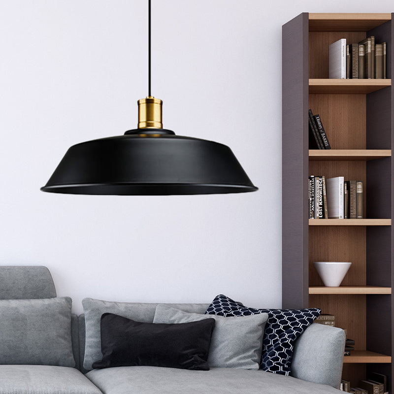 Retro Barn Living Room Pendant Light - Metallic 1-Light Black Finish Ceiling Lamp (10/14/18 Width) /