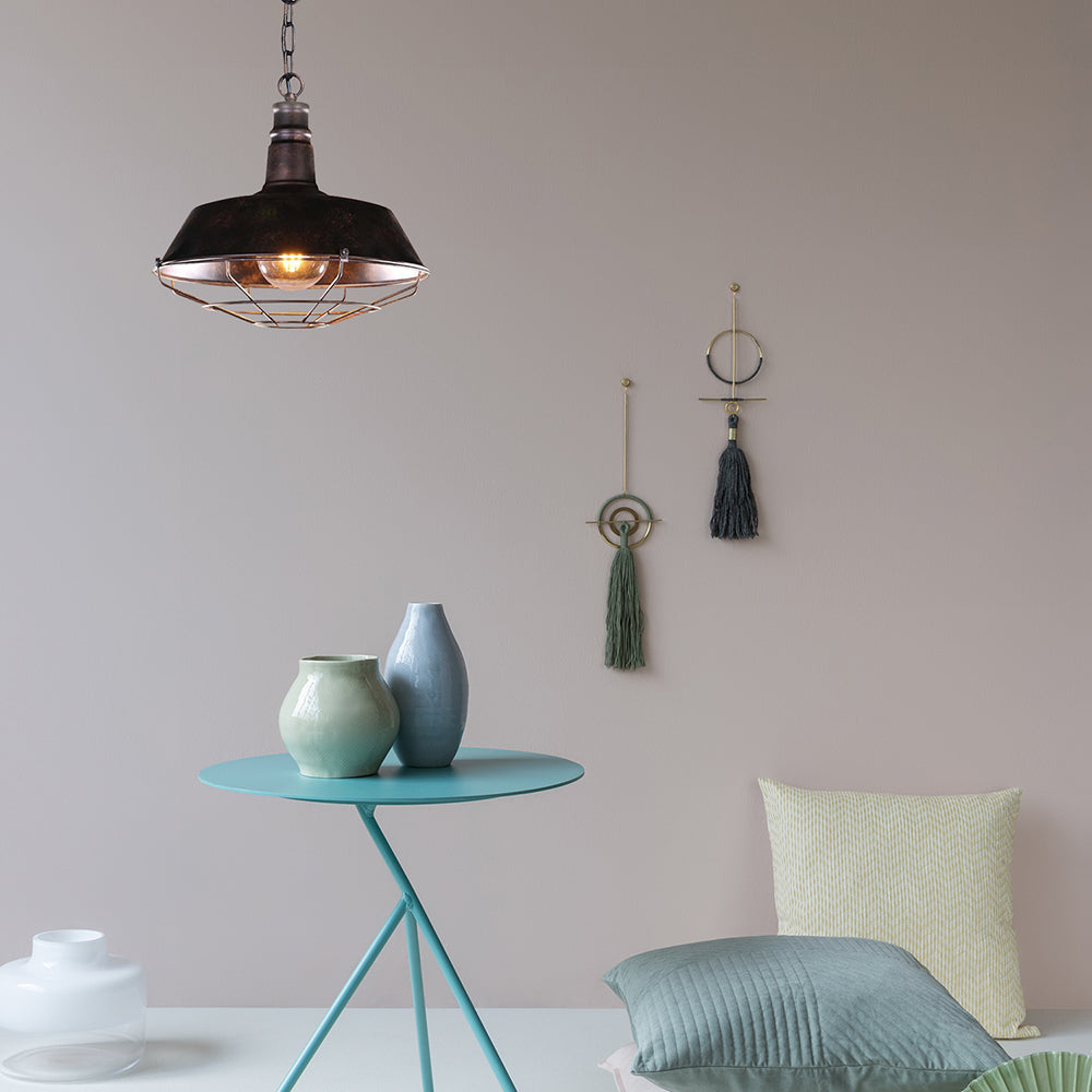 Vintage Wire Guard Pendant Light With Barn Shade - 10’/14’/18’ Wide Black/Bronze/Rust Metal