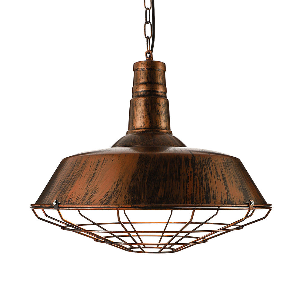 Vintage Wire Guard Pendant Light With Barn Shade - 10’/14’/18’ Wide Black/Bronze/Rust Metal