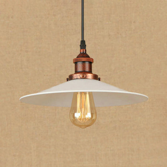 Industrial Metal Suspension Lamp With Saucer Shade - Rust/Chrome Finish 1 Bulb Pendant Light For