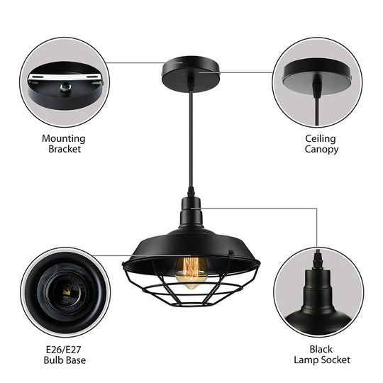 Metal Farmhouse Pendant Light With Barn Shade In Black - 1 Head 3 Sizes Available