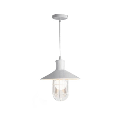 Nautical Cone Ceiling Light With Wire Guard - Rust/White Hanging Pendant