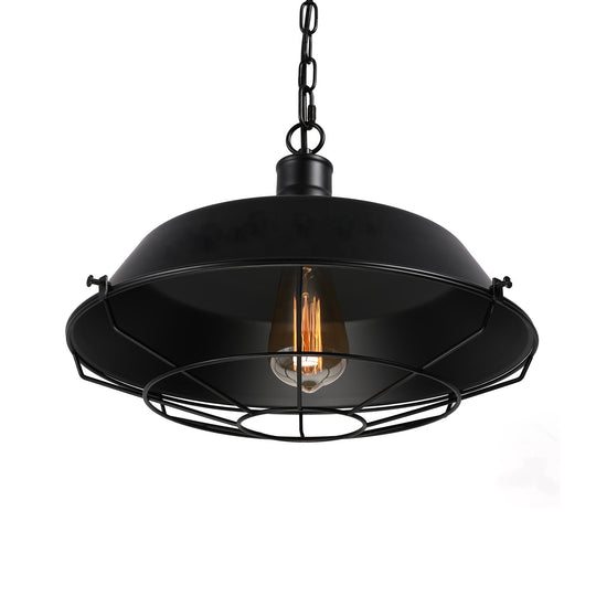 Black Farmhouse Barn Ceiling Light: Stylish Cage Shade Pendant Lamp (1 Bulb) - 10’/14’/18’ Diameter