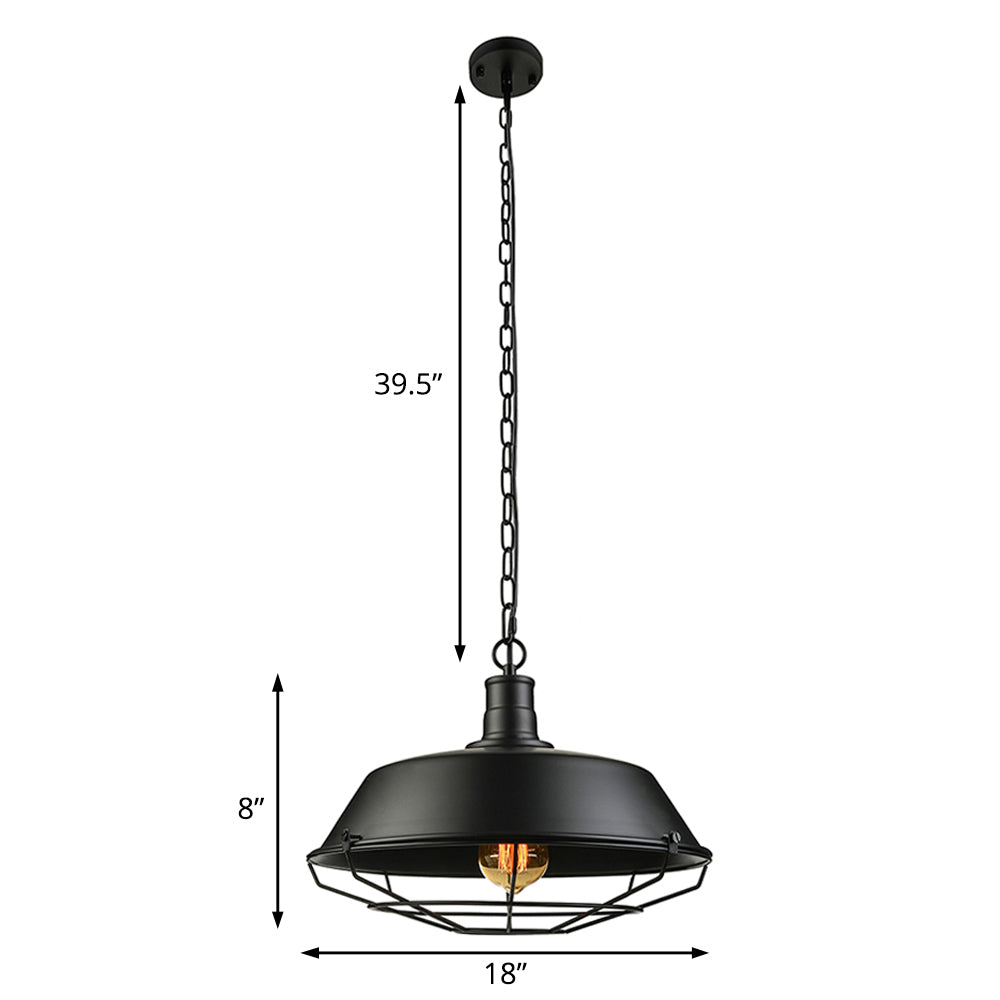 Black Farmhouse Barn Ceiling Light: Stylish Cage Shade Pendant Lamp (1 Bulb) - 10’/14’/18’ Diameter