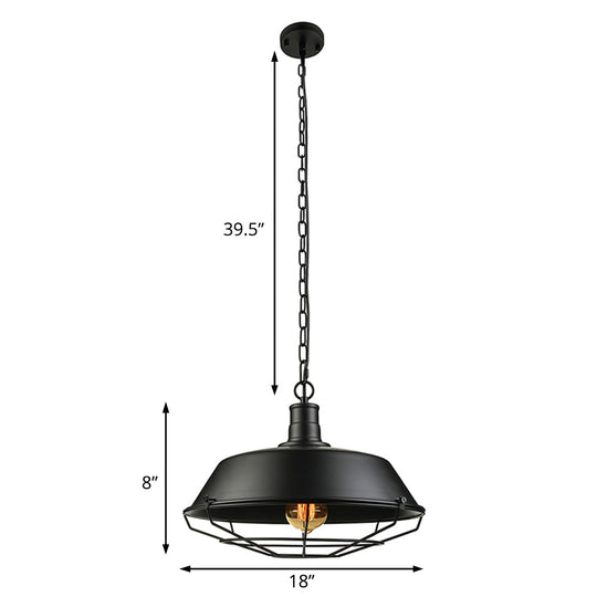 Black Farmhouse Barn Ceiling Light: Stylish Cage Shade Pendant Lamp (1 Bulb) - 10’/14’/18’ Diameter