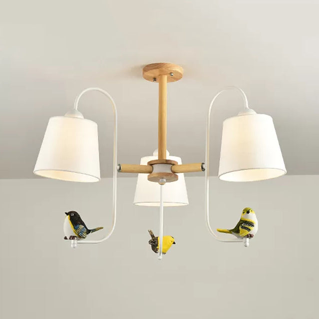 Contemporary Chandelier Light With Tapered Shade - Fabric & Wood Ideal For Child Bedroom 3 / White B