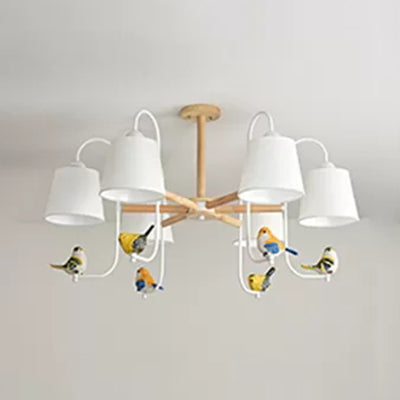 Contemporary Chandelier Light With Tapered Shade - Fabric & Wood Ideal For Child Bedroom