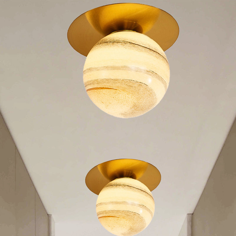 Modern Glass Orbit Ceiling Light Kitchen Flushmount Lamp - Clear/Light-Brown/Cream Single