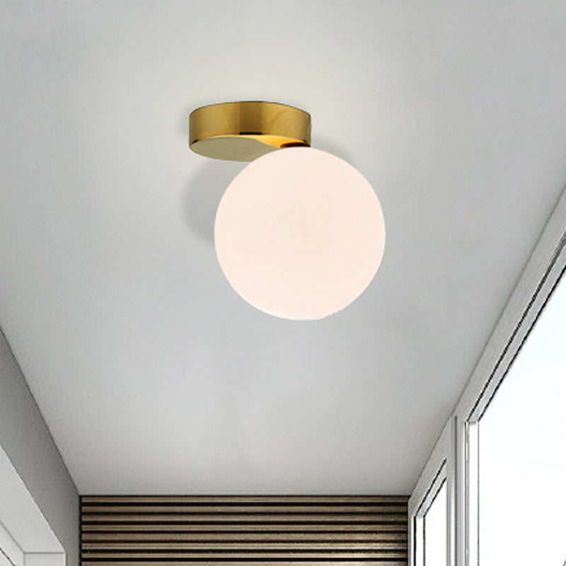 Nordic 1 - Bulb Flush Mount Ceiling Light In Gold Finish With White Glass Globe