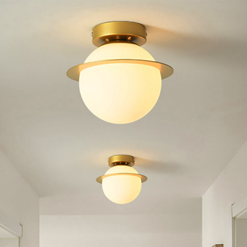 Nordic 1 - Bulb Flush Mount Ceiling Light In Gold Finish With White Glass Globe