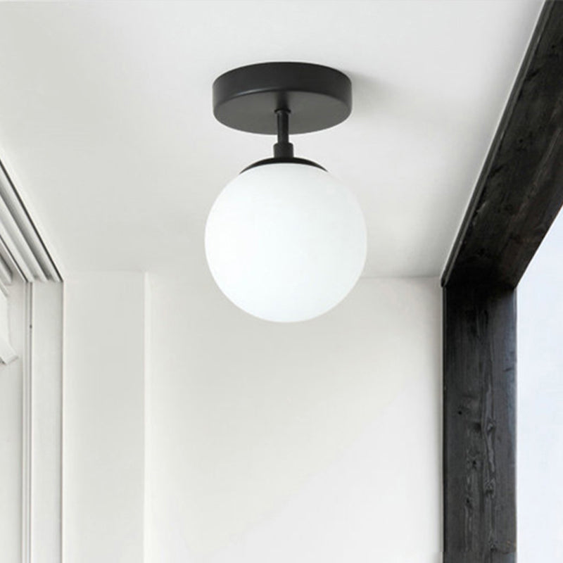 Minimalist Semi-Flushmount Brass/Black Close To Ceiling Light With Frosted Globe Glass Shade