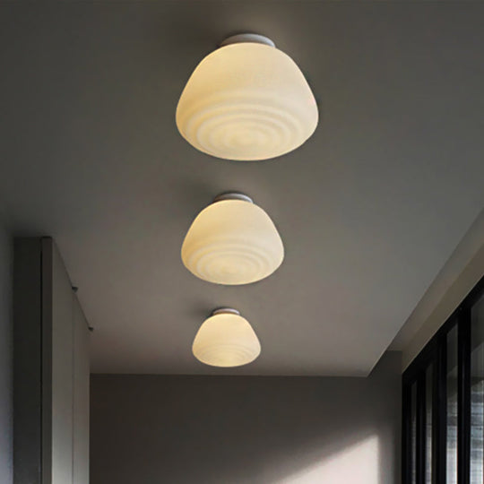 Minimalist 1 Head Flush Mount Lantern Light With Opal Glass Shade For Kitchen - 6’/8’ W Cone