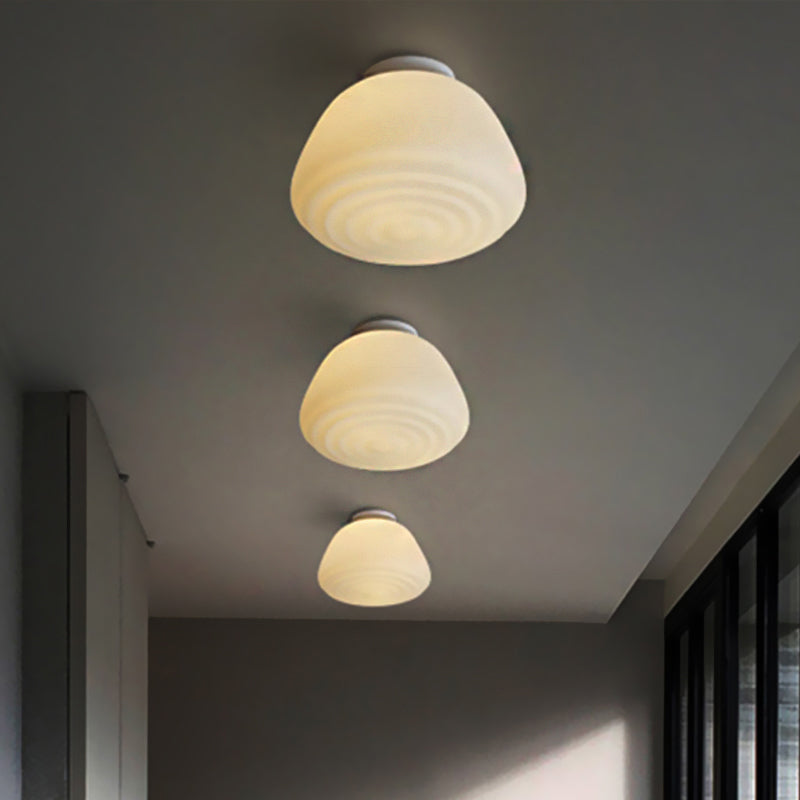 Minimalist 1 Head Flush Mount Lantern Light With Opal Glass Shade For Kitchen - 6/8 W Cone Lighting