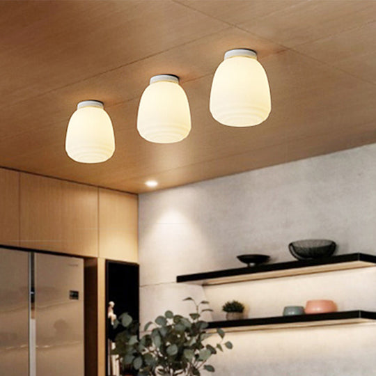 Minimalist 1 Head Flush Mount Lantern Light With Opal Glass Shade For Kitchen - 6/8 W Cone Lighting