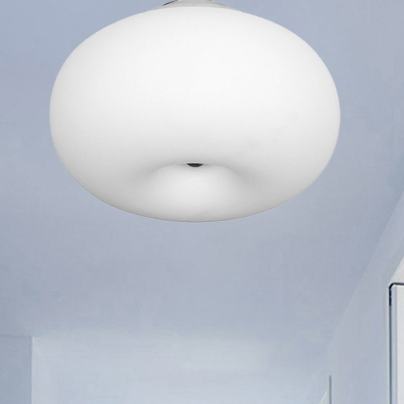 Modernist Ceiling Flush Mount Light With Glass Lampshade For Balcony - White Obong 3 Sizes Available
